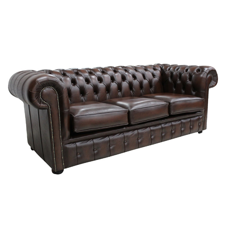  3 Seat Chesterfield Sofa In Antique Leather, Antique Brown