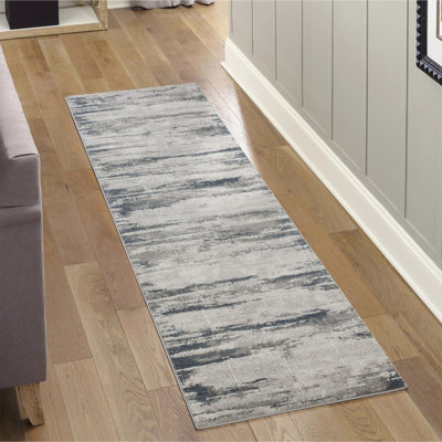 Art And Modern Style Grey Runner Rug, 31 In. Wide, 118 Deep, Pet Safe Casual X In., 0.43 Pile Height, Stain