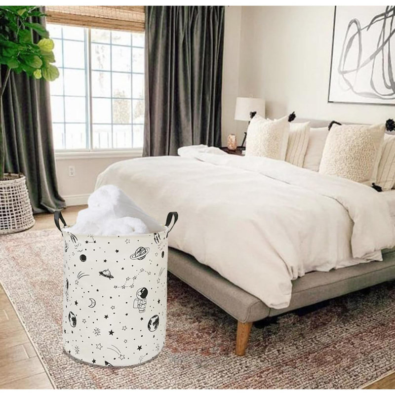 Round Astronaut Pattern Laundry Clothes Hamper Laundry Basket With Handles,Storage Organizer Bins Laundry Gift Basket For Room, Bedroom Decor