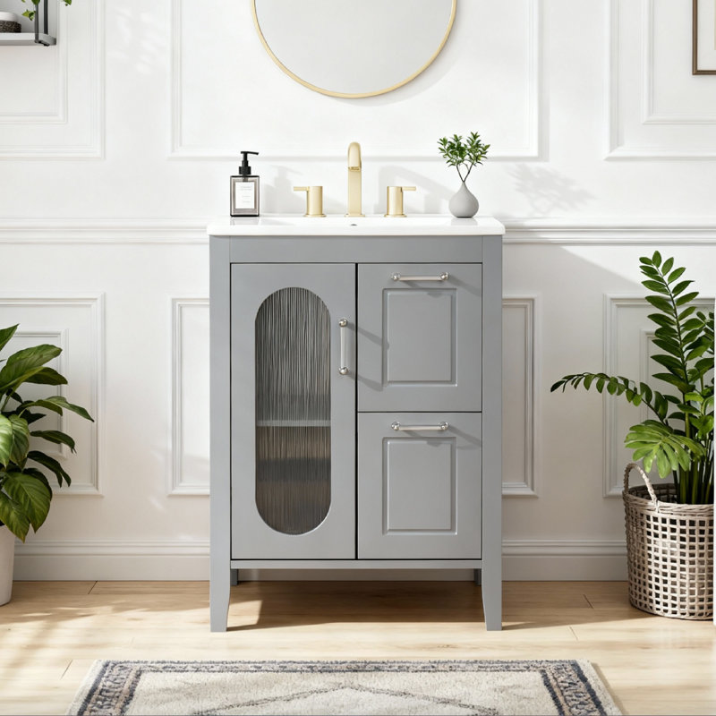 Meuble-lavabo 24 po avec comptoir en céramique, Gris
