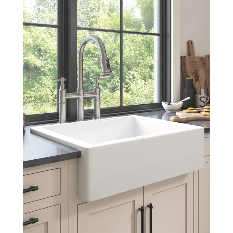 24"L X 19"W Ceramic White Apron Front Kitchen Sink, Deep Bowls, High - End Modern Design, Stain And Scratch , Surface Quality Durability, Style
