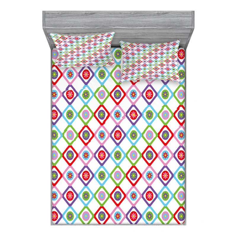 Microfiber Geometric Sheet Set, Full Sheet Set with Fitted Sheet