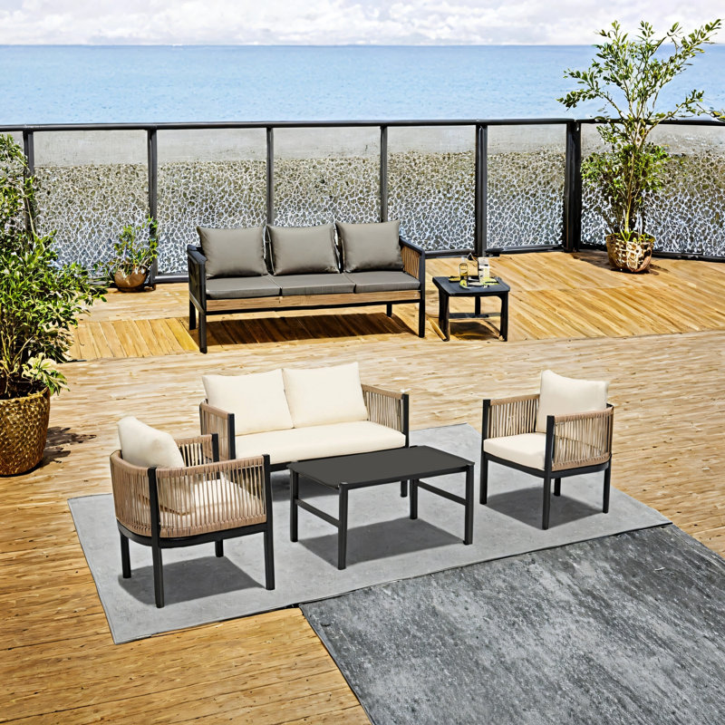 Ensemble de canapé d'extérieur multi-personnes en U avec table , Beige