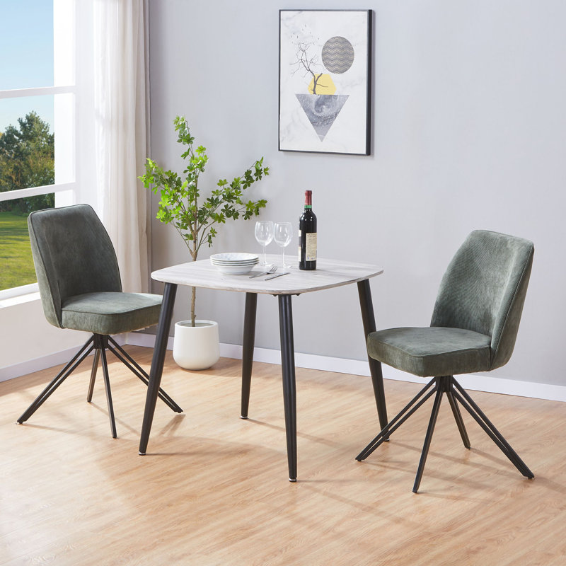 Aspen 2-Piece Casual Dining Set - Compact Square Table & 2 Swivel Upholstered Dining Chairs, Grey Oak, Green