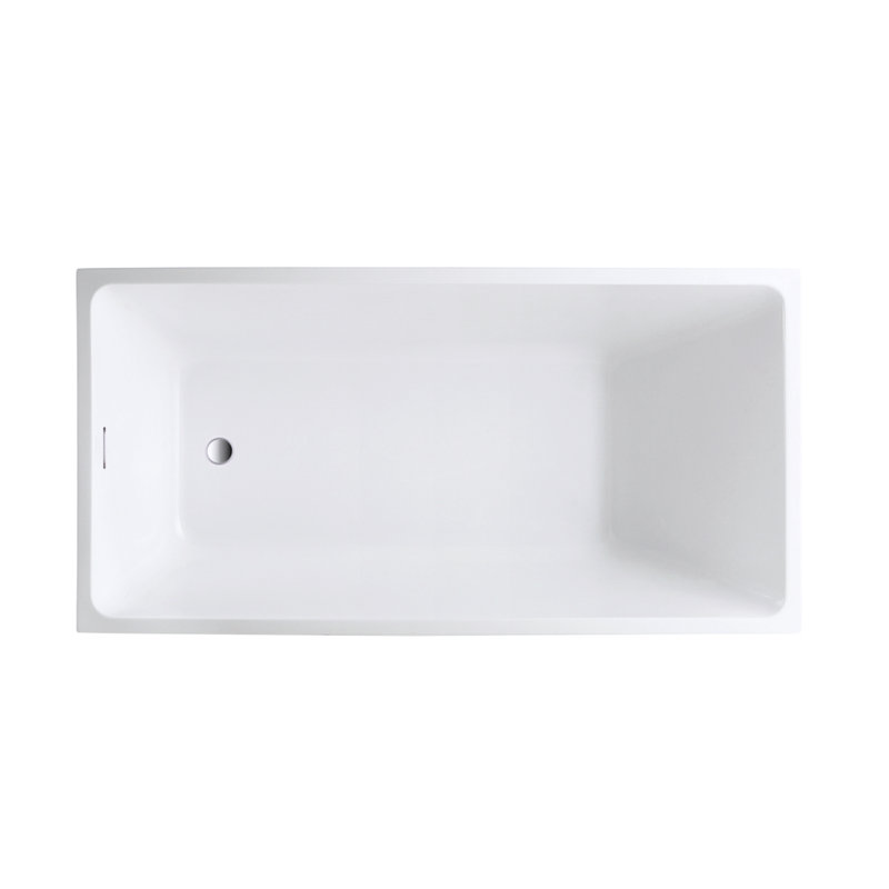 55" x 29" Freestanding Soaking Acrylic Bathtub, White/Integrated Overflow