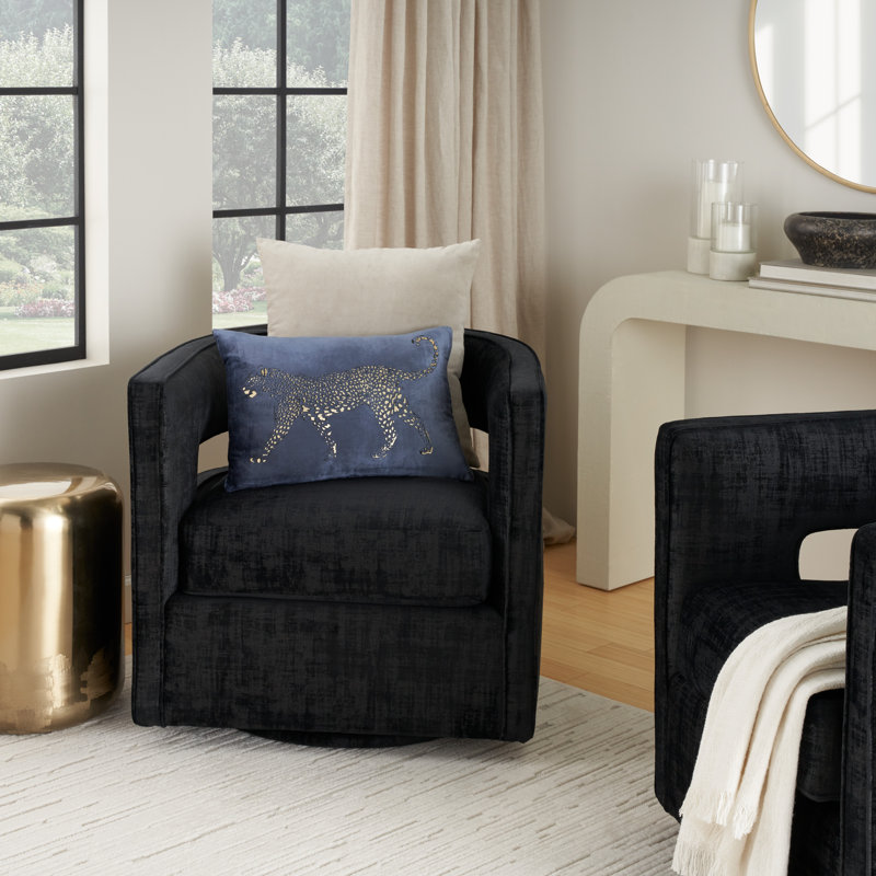 Navy and Gold Handcrafted Leopard Velvet Lumbar Pillow