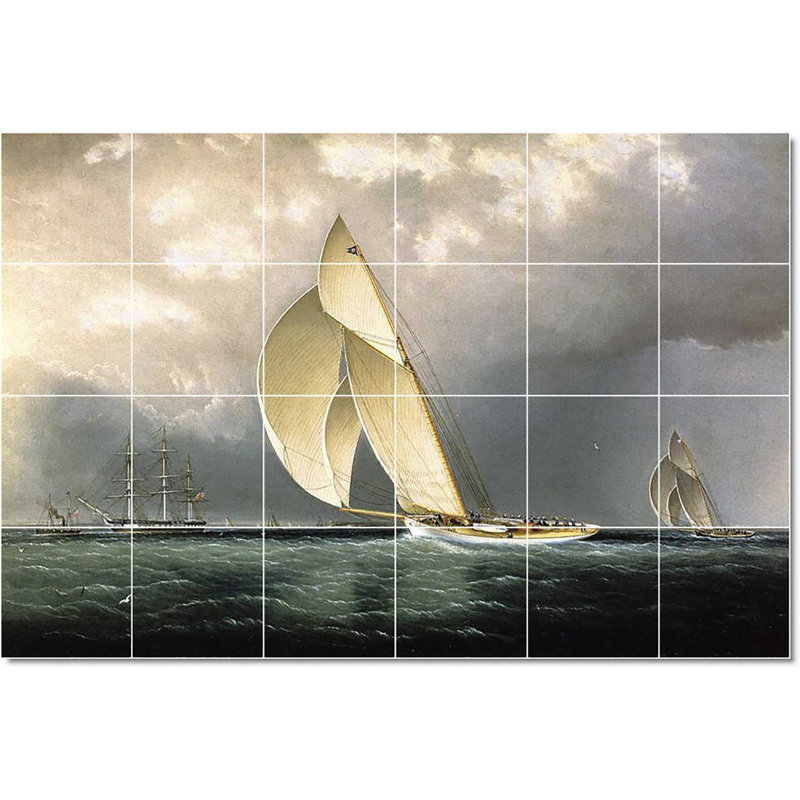 Carrelage mural décoratif en céramique 72 po x 48 po 12 po x 12 po, Bateau-bateau James Buttersworth W22188