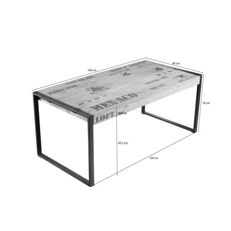 Factory Rectangular Wood Top Dining Table, H76 x L140 x W90cm
