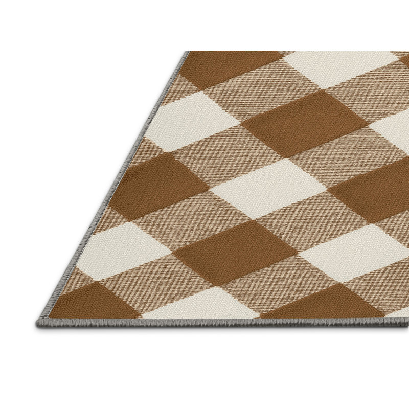 Tapis brun à carreaux lavable à la machine, Rectangle 7 pi x 9 pi