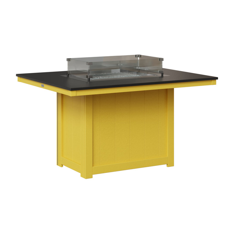 Donoma Rectangular Dining Fire Pit Table, Hammered Top Black with Sunburst Yellow Base, 30" H x 41" W x 54" D