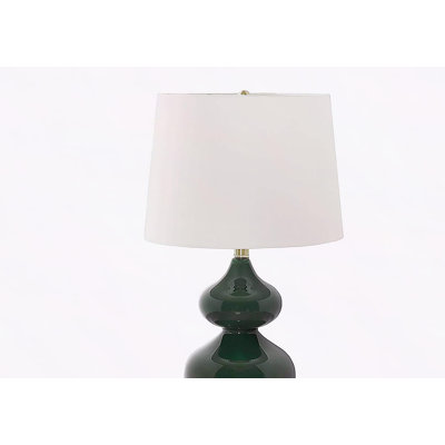 Lighting, 24"h, Green Glass, Ivory / Cream Shade, Contemporary