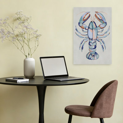 Watercolor Blue Lobster Organic Vibrant Contemporary Lobster Coastal Ocean Wall Art Print 1 Piece Wrapped Canvas Wall Art