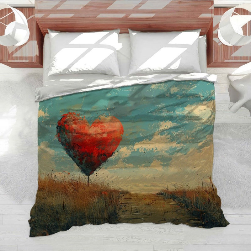 Heart Balloon Landscape Microfiber Duvet Cover, Twin