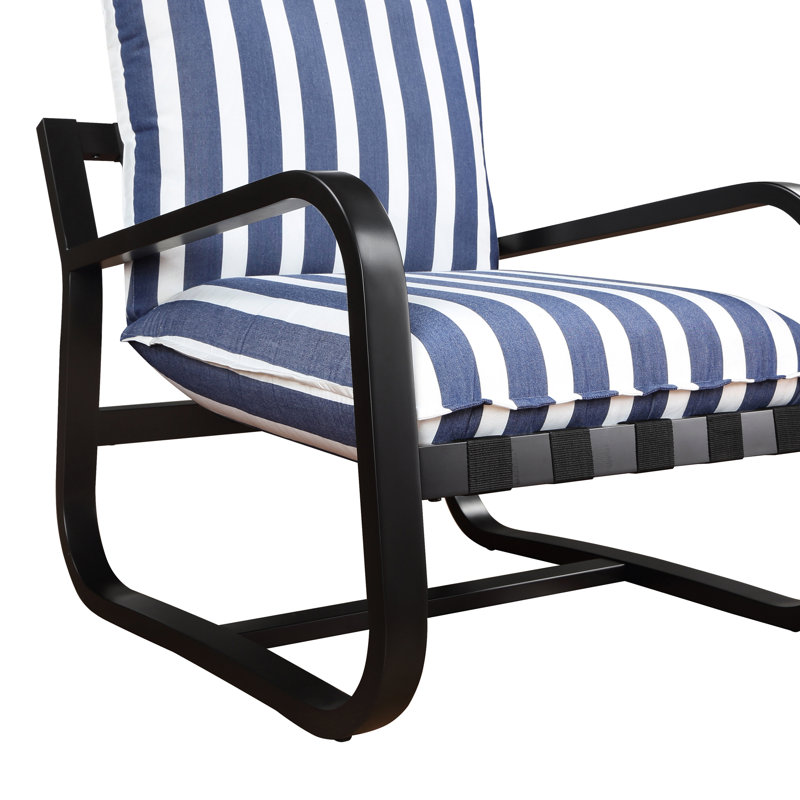 Chaise d'extérieur Asa revêtue de tissu rayé bleu et blanc