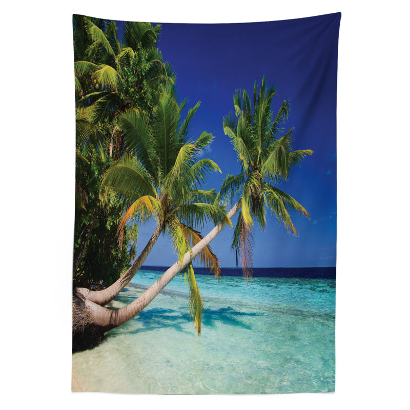 Ambesonne Ocean Tablecloth, Maldives Bay Paradise Resort Summer In Pacific Holiday Destinations, Rectangular Table Cover For Dining Room Kitchen Decor, 60" X 90", Turquoise Navy Blue