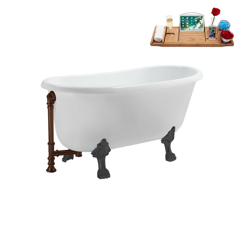 57.5'' x 29.5'' Soaking Acrylic Bathtub, Matte Oil Rubbed Bronze, Brushed GunMetal