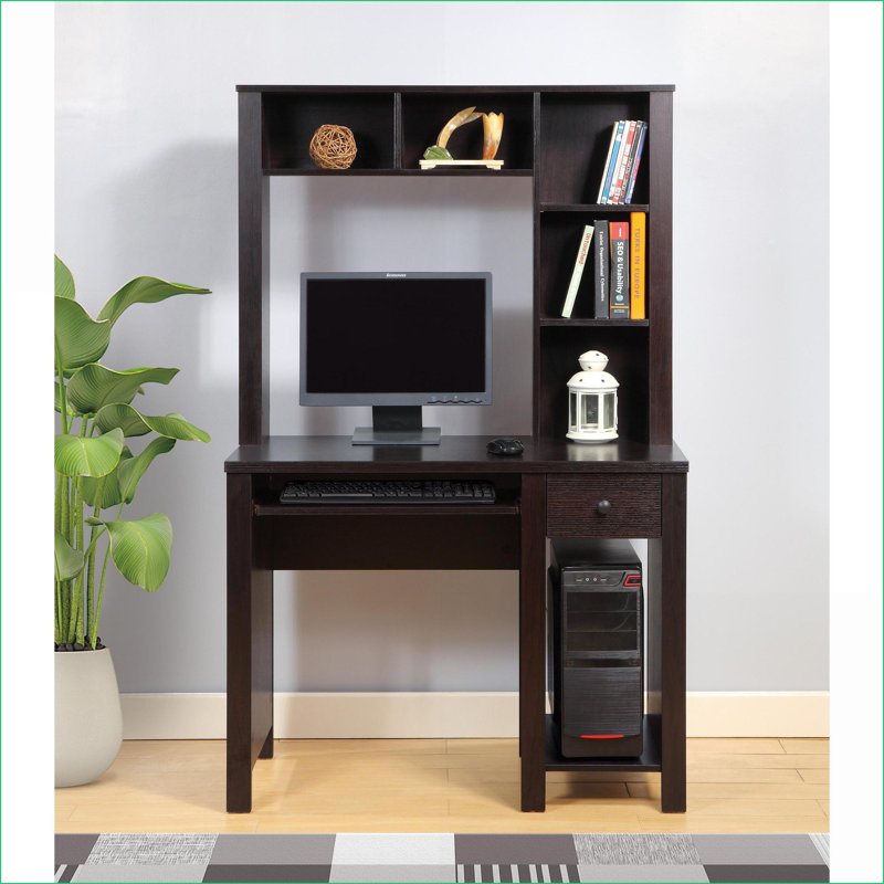 Bureaux pour bureau à domicile, bureau d'écriture compact de 39 po avec huche, clavier et amp; Tiroir de rangement | Espresso | Panneau de particules et panneau de fibres à densité moyenne