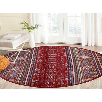 9'7" x 9'7" New Hand Knotted Red Wool Round Oriental Rug - 7C632A53A5A74B24BABCE0DB73553695