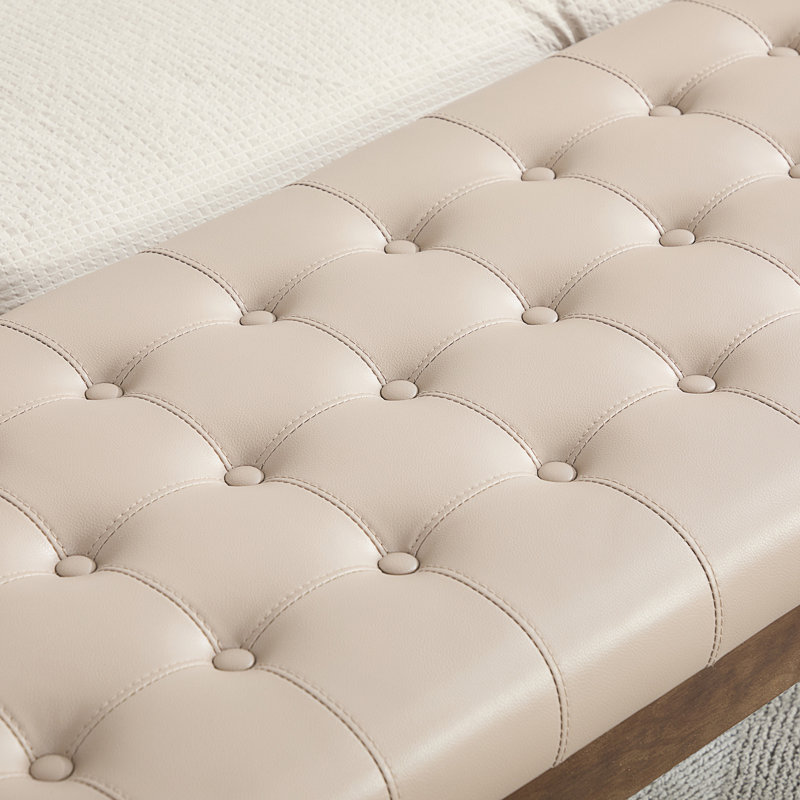 Banc de lit rembourré avec appui-tête et capitonnage à boutons, Taupe, Taupe