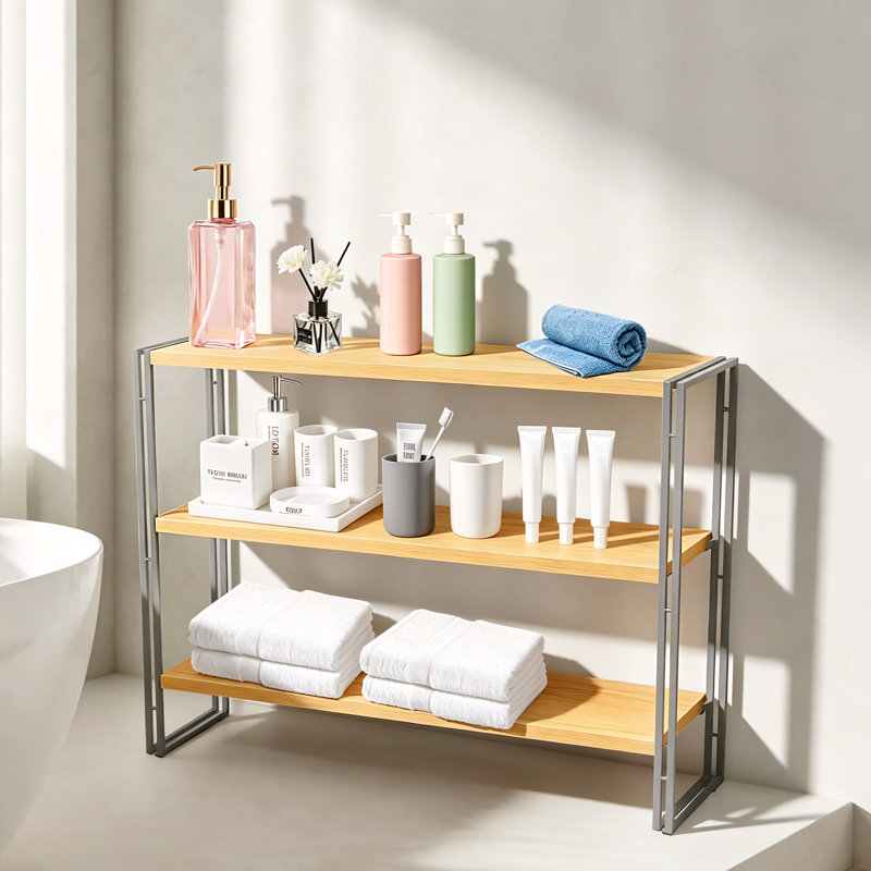 Étagère de boulanger autoportante à 3 niveaux avec tablettes en bois massif et structure en métal réglable, tablette de rangement ouverte pour le garde-manger