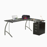 Techni Mobili Modern L- Shaped Computer Desk With File Cabinet And Storage