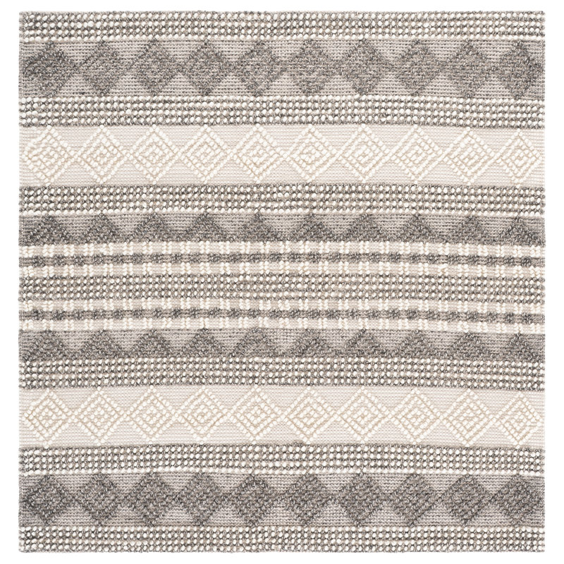 Jacques Hand Woven Wool/Cotton Striped Rug in Gray/Ivory, Square 7'