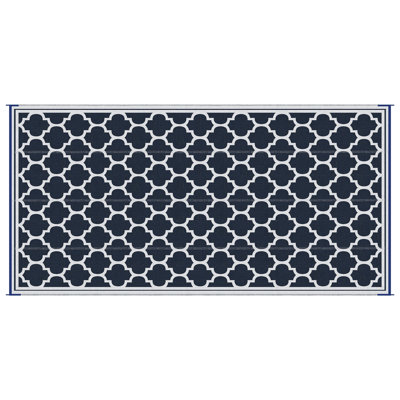 Outsunny Reversible Outdoor Rug Carpet, 9' x 18' Waterproof Plastic Straw Rug, Portable RV Camping Rugs with Carry Bag, Large Floor Mat for Backyard, Deck, Picnic, Beach, Blue & White