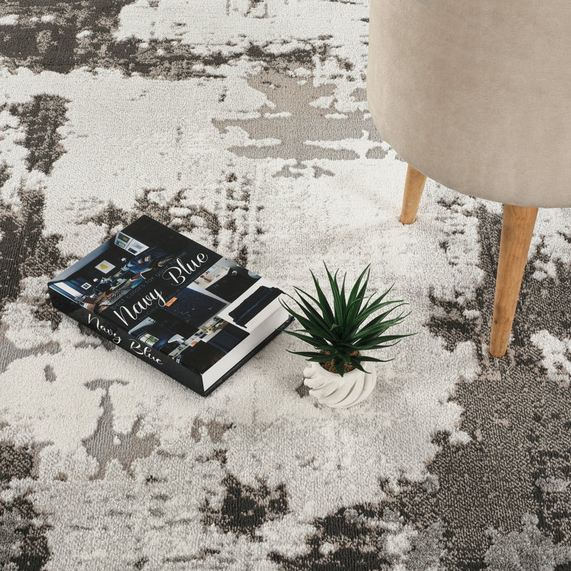 Blair Gray & Beige Abstract High-Low Modern Rug, Gray/Beige, 2'0" x 6'0"