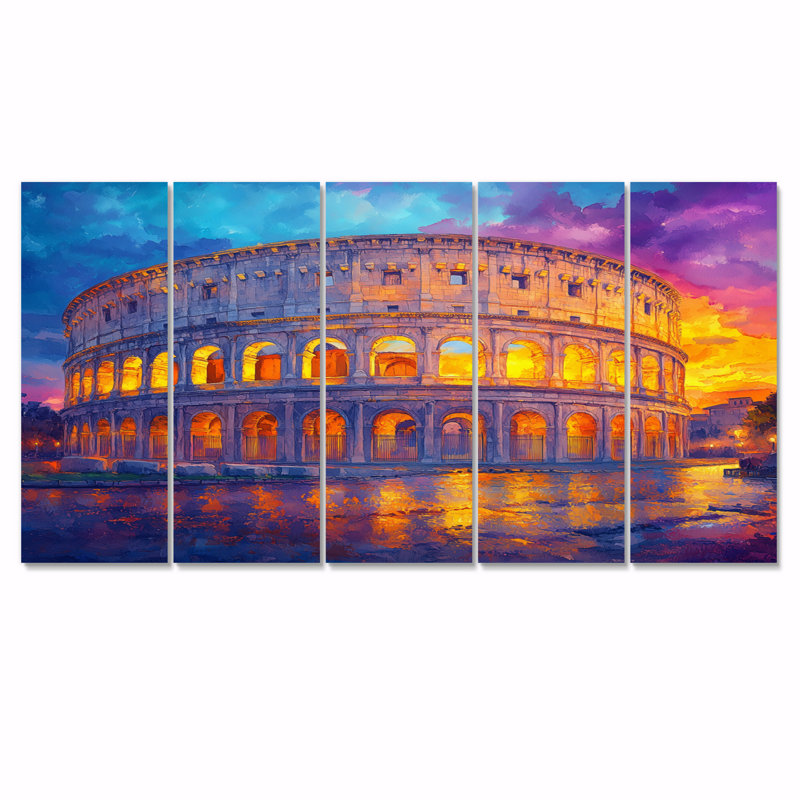 Colosseum, jaune et bleu, importance culturelle - ensemble d'art mural Colosseum, H 28 po x l 60 po
