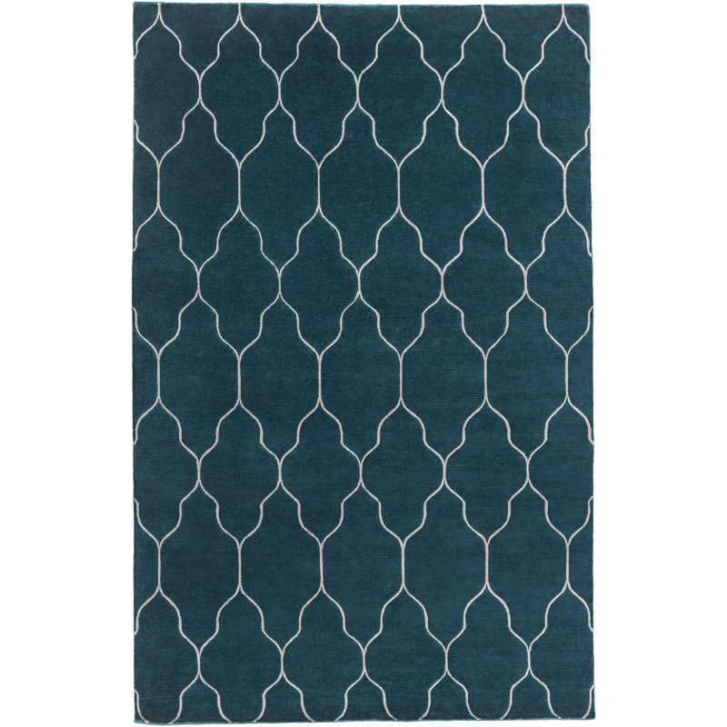 Gates Wool Geometric Area Rug in Teal, Rectangle 9' x 13'