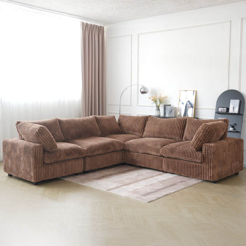 5 - Piece Upholstered Sectional, Brown  Faux Fur