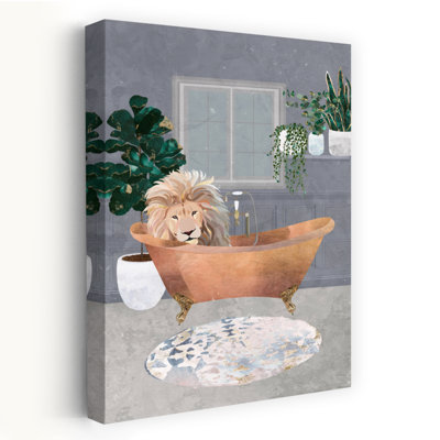 Whimsical Lion Bath Modern Wall Art Print