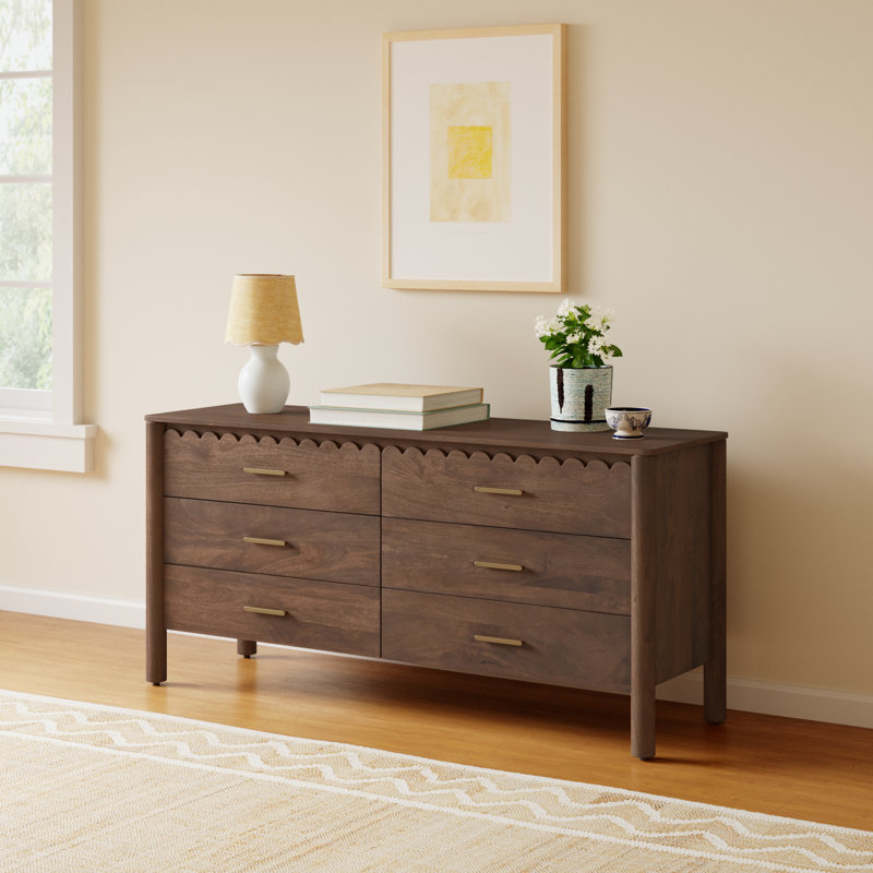 Lola 63" W 6-Drawer Solid Mango Wood Dresser with Soft-Close , Brown