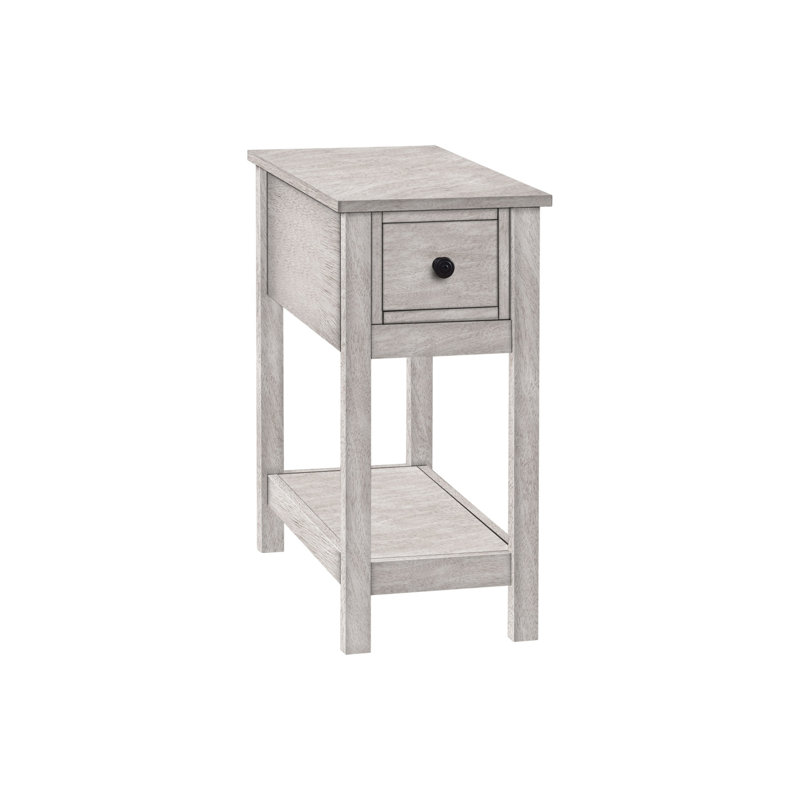 Table d'appoint, bout, table d'appoint, 2 niveaux, étroit, chambre à coucher, lampe, tiroir de rangement, placage gris, transitionnel