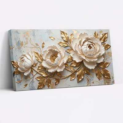 Ensemble de 1 tableau mural floral doré sur toile