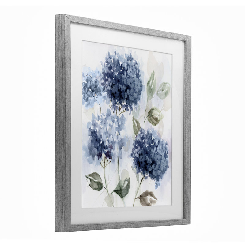 «Blue Hydrangea Breeze», reproduction d'art sous verre encadrée par Nan, Cadre de ferme gris, H 16 po x l 13 po