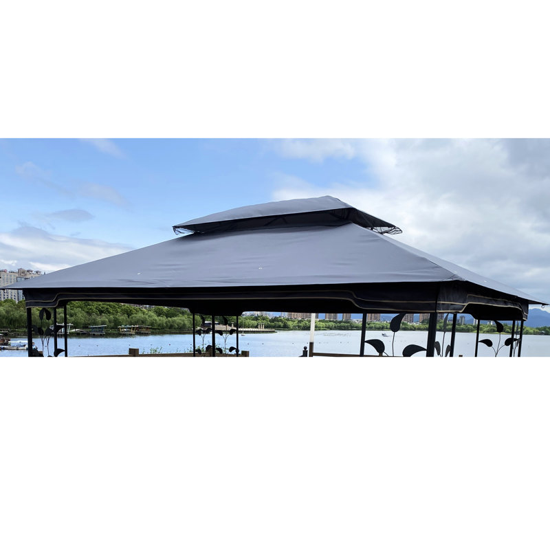 Auvent de remplacement pour pavillon de jardin 13 x 10 pi - Gris, toile de toit double et grise, protégé contre les intempéries
