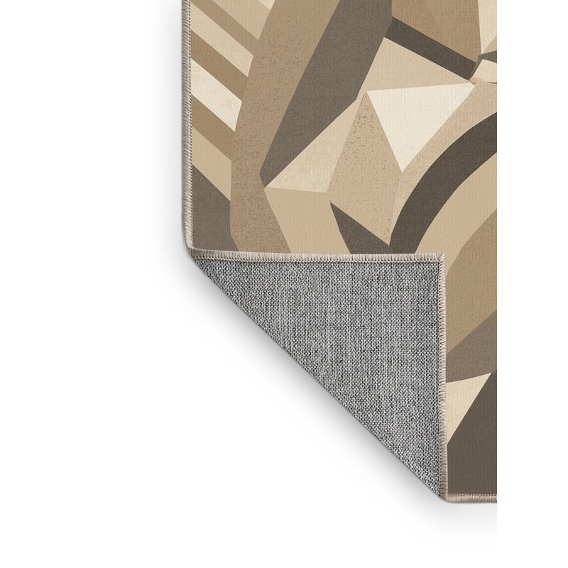 Machine Washable Pavanvir Koala Art Deco Arc Rug in Beige – Beige Binding, 7x10