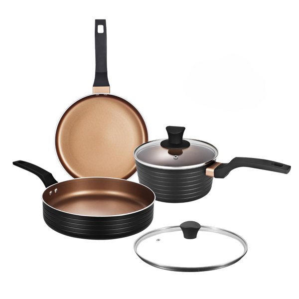 LovoIn 5-Piece Aluminum Nonstick Cookware Sets Black & Copper