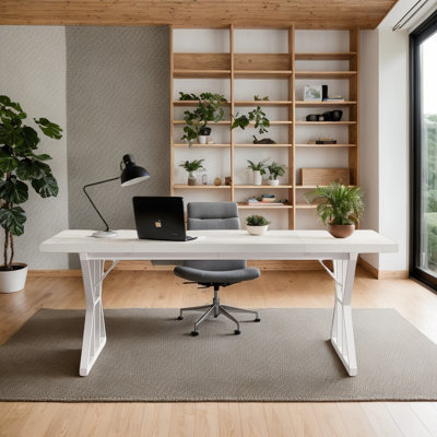 Bureau de direction autoportant robuste de style industriel de 180 cm de large, poste de travail informatique spacieux et robuste avec surface de travail résistante aux égratignures
