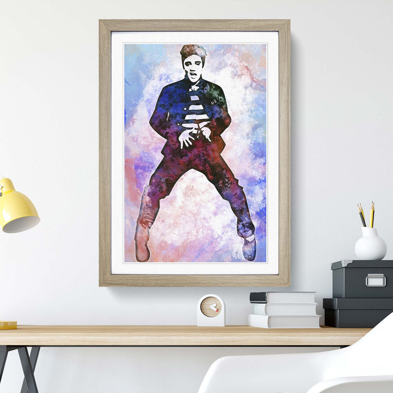 Elvis Presley The Jailhouse Rock in Abstract - Picture Frame Painting Print, Oak Framed, 48cm H x 36cm W x 2cm D