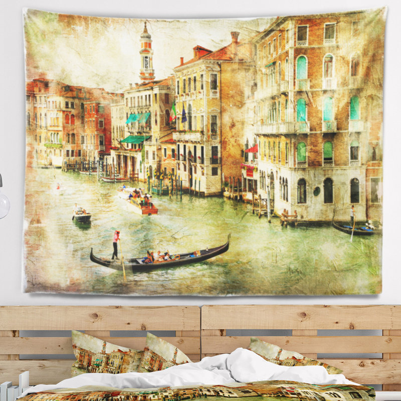 Tapisserie de venise vintage paysage Digital Art, H 50 po x l 60 po