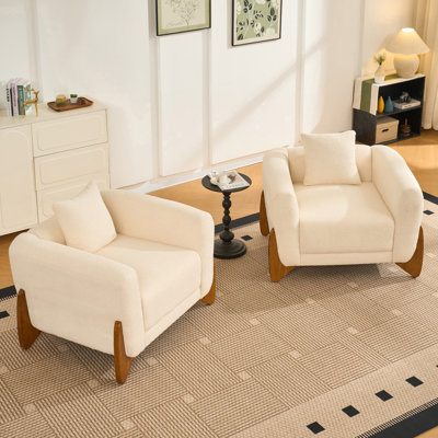 Ensemble de 2 chaises d'appoint 40 ", fauteuil de lecture rembourré moderne avec coussin décoratif assorti, fauteuil confortable pour le salon, 40 po, blanc