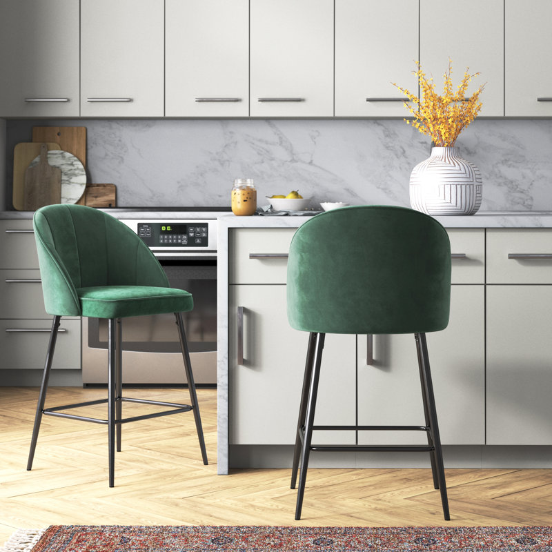 Upholstered Counter Stool with Metal Frame, Green