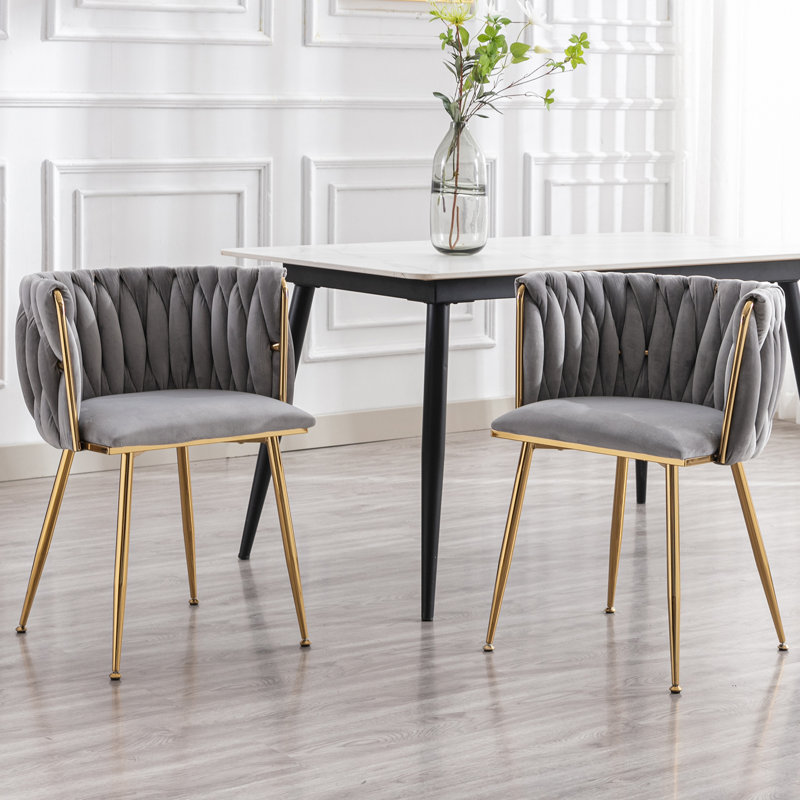 Uresti 17.75'' H Tufted Upholstered Metal Armchair, Gray Velvet, Gold