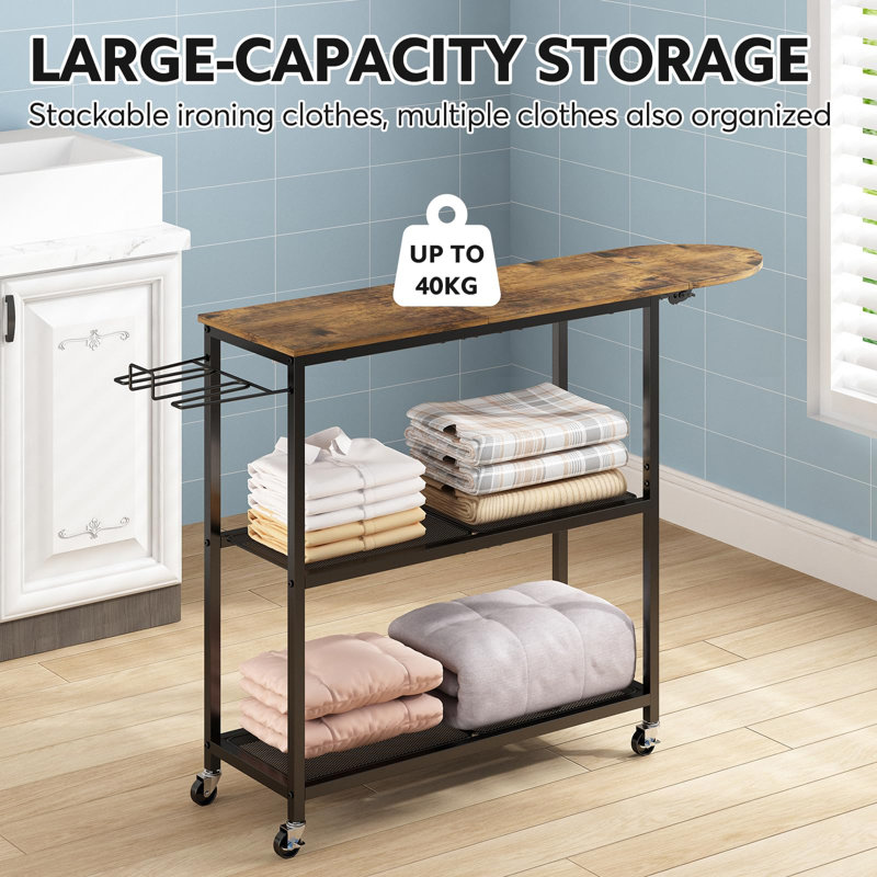Ironing Board With 2 Tier Storage Basket, Movable Ironing Board Full Size For Iron Rest & Clothes, Tabletop Ironing Boards