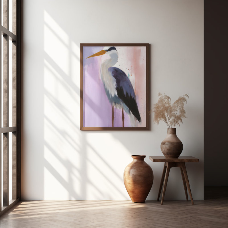"Cigogne", art mural texturé encadré, Encadrement brun, H 14 po x l 10 po