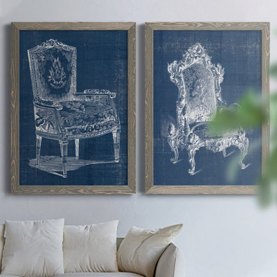 Antique Chair Blueprint I - ensemble de 2 impressions encadrées sur toile