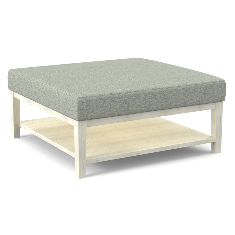 Hammond Square Ottoman, Antique Frost White Finish, White Performance Fabric; 0851-94