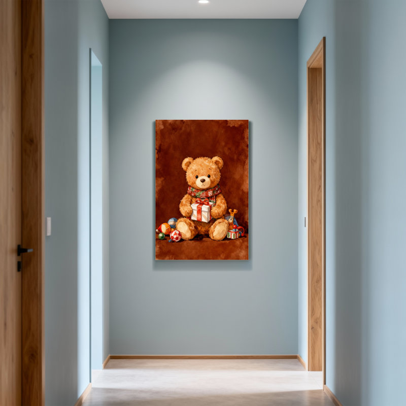 Ours en peluche de Noël tenant un cadeau avec des jouets, H 24 po x l 16 po